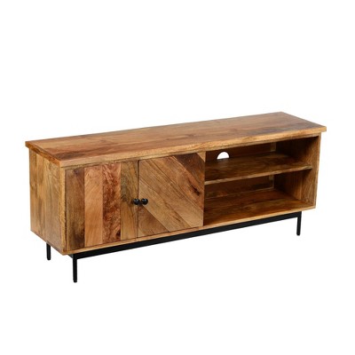 Mango Wood with 2 Open Compartments TV Stand for TVs up to  55" Brown/Black - The Urban Port