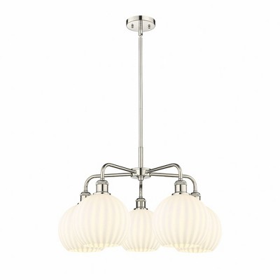 White Venetian - 5 Light Stem Hung Chandelier In Modern Style-15.5 Inches Tall and 26 Inches Wide