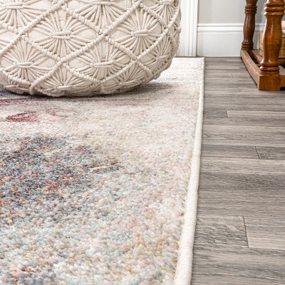Pastello 4' x 6' Gray Abstract Muted Floral Synthetic Area Rug