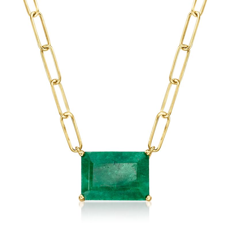 Ross-Simons 7.75 Carat Emerald Paper Clip Link Necklace in 18kt Gold Over Sterling Size 18