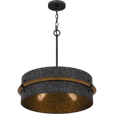 21" Brown Glass Drum Pendant Light for Indoor/Outdoor