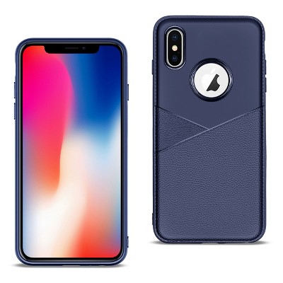 Reiko Apple iPhone X/XS TPU Leather Feel Case Leather Fit Flexible Slim Premium Case in Blue