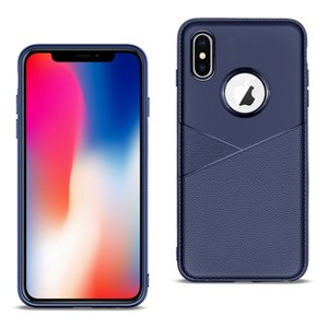 Reiko Apple iPhone X/XS TPU Leather Feel Case Leather Fit Flexible Slim Premium Case in Blue - 1 of 4