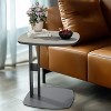 C Shaped Sofa Side Table Saddle Leather Top Bedside Coffee End Table Space Saving - 2 of 4