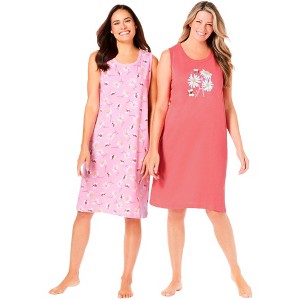 Dreams & Co. Plus Size 2-Pack Sleeveless Sleepshirt - 1 of 4