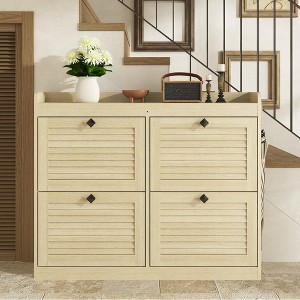 Large Shoe Storage Cabinet – 4 Flip Drawers, Freestanding Hidden Organizer with Wooden Legs for Entryway/Hallway/Bedroom (1-Piece) - 1 of 4