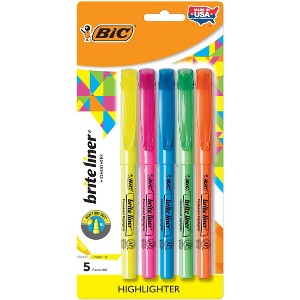 BiC 5pk Highlighter Brite Liner Assorted: Medium Point, Multicolored Ink, Art & Office Supplies, Highlighters for School - 1 of 4