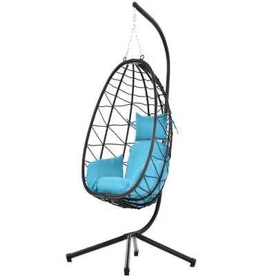 45.63 "Egg Chair with Stand Indoor Outdoor Swing Chair Patio Wicker Hanging