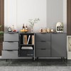 Storage Cabinet with 3 Drawers & Adjustable Shelf, Mid Century Cabinet with Door, Accent Cabinet for Living Room, Home Office, Entryway, Gray - 2 of 4