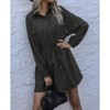 Women's Shirt Dress with Drawstring Waist - Long Sleeve Button-Up Mini Dress with Chest Pockets - 2 of 4
