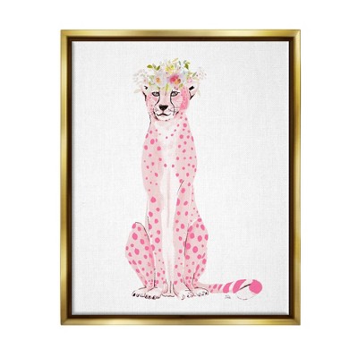 Stupell Industries Pink Leopard Floral Garland Framed Canvas
