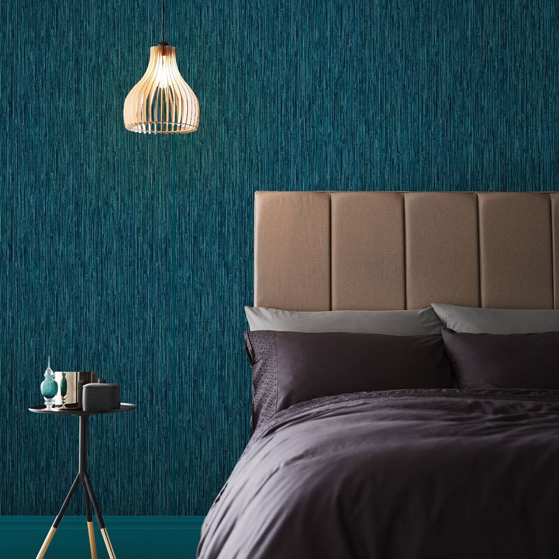 Grasscloth Texture Teal Plain Paste the Wall Wallpaper, 2 of 5