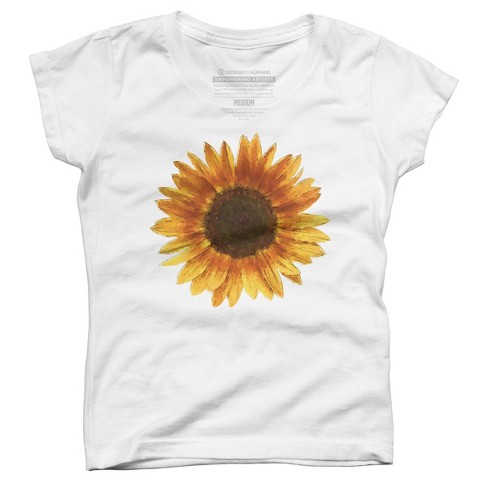 Girl's Design By Humans Sunflower By Maryedenoa T-shirt - White