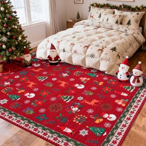 Christmas Area Rug, Xmas Theme Print Washable Carpet with Non Slip Backing, Low Pile Stain Resistant Floor Carpet for Living Room, Bedroom - 1 of 4