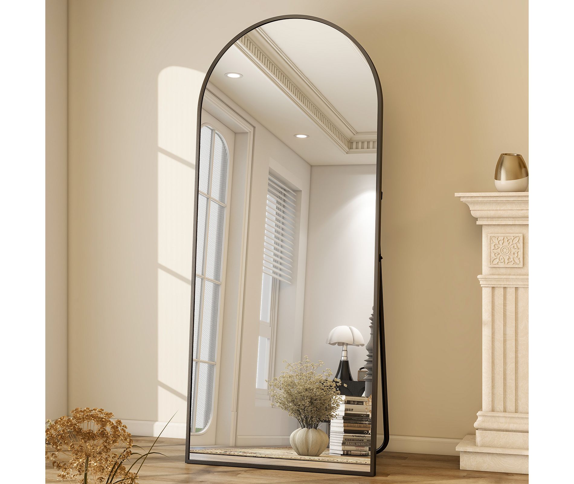 BEAUTYPEAK Arched Full Length Mirror 64"x21",Black