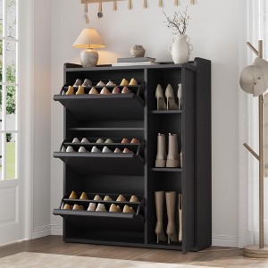 46.3" Freestanding Wooden Shoe Storage Cabinet, Shoe Cabinet with 3 Flip Drawers & Side Door, Hidden Shoe Organizer for Entryway Hallway Living Room - 1 of 4