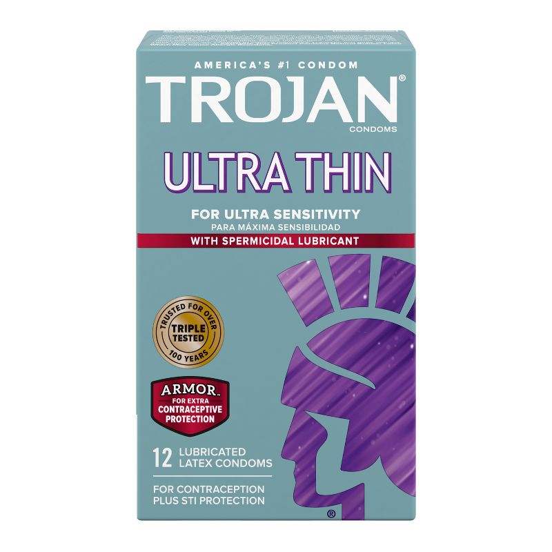 Trojan Armor Ultra Thin Spermicidal Lubricated Latex Condoms - 12ct, 1 of 12
