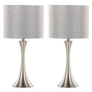 LumiSource: Lenuxe 24" Nickel Hourglass Body Table Lamps with Linen Drum Shades, Set of 2 - 1 of 4