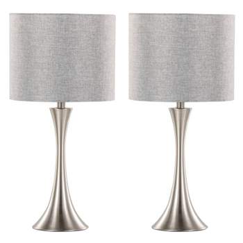 LumiSource (Set of 2) Lenuxe 24" Contemporary Table Lamps Polished Nickel and Gray Sparkly Shade from Grandview Gallery