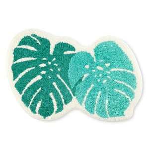 TOWN & COUNTRY PLAY In The Tropics Monstera Leaves Shaped Bath Mat, Absorbent Tufted Floor Mat, Machine Washable, Green, 20.4"x30.9" - 1 of 4