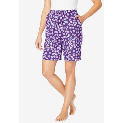Dreams & Co. Women's Plus Size Print Pajama Shorts, 26/28 - Plum Burst  Daisy Butterfly : Target