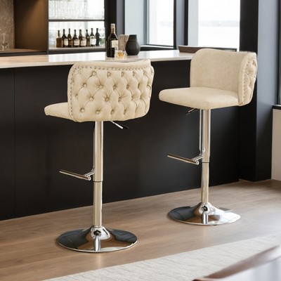 2pcs Swivel Barstools Adjusatble Seat Height With Chrome Base, Modern PU Upholstered Bar Stools with the whole Back Tufted - Leovsnove