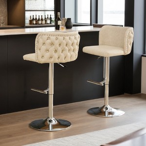 Leovsnove 2pcs Swivel Barstools Adjusatble Seat Height With Chrome Base, Modern PU Upholstered Bar Stools with the whole Back Tufted - 1 of 4