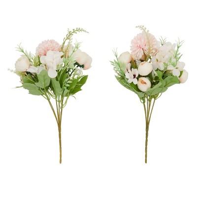 Farmlyn Creek 2 Pack Pink Silk Peony & Hydrangea Flower Bouquets, Artificial Floral Arrangements (12 in)