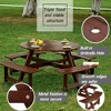 8-Person Outdoor Patio Wooden Round Picnic Table with 4 Built-in Benches and Umbrella Hole - 3 of 4