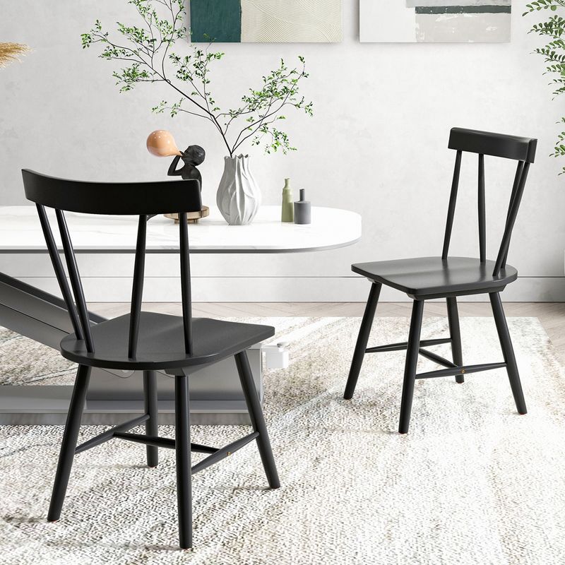 Costway Dining Chairs Set of 2 Windsor Chairs Wood Armless Chairs with Solid Rubber Wood Black/White/Natural, 2 of 10