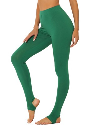 Allegra K Women's Elastic Waistband Soft Gym Yoga Cotton Stirrup Pants Leggings  Dark Green Medium : Target