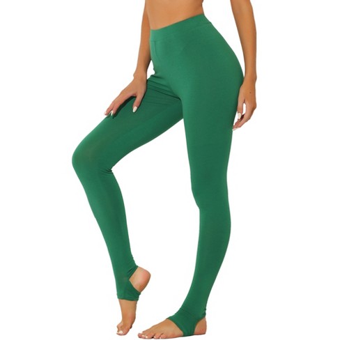 Allegra K Women's Elastic Waistband Soft Gym Yoga Cotton Stirrup Pants  Leggings Dark Green Medium : Target