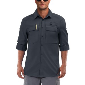 Men's Sun Protection Fishing Shirts Long Sleeve Travel Work Shirts for Men UPF50+ Button Down Shirts with Pockets - 1 of 4
