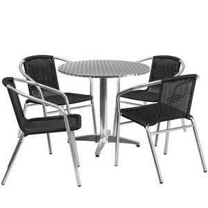 Flash Furniture Lila 31.5'' Round Aluminum Indoor-Outdoor Table Set with 4 Rattan Chairs - 1 of 4