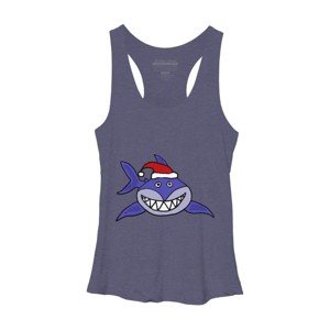 Women's Design By Humans Funny Christmas Shark in Santa Hat By SmileToday Racerback Tank Top - 1 of 3