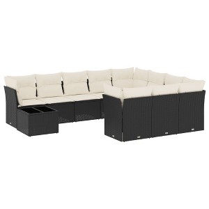 vidaXL Patio Sofa Set with Cushions Outdoor Furniture 11 Piece Poly Rattan - Black and Cream - 1 of 4