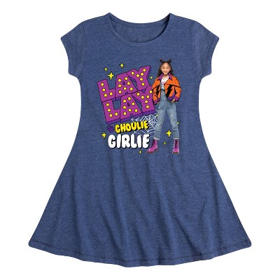 Girls' Nickelodeon Ghoulie Girlie Fit & Flair Cap Sleeve Dress - Heather Navy - Small