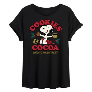 Women's - Peanuts - Snoopy Cookies and Cocoa Holiday Treats Oversized Graphic T-Shirt - 1 of 4