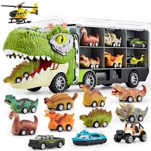 Joyfy 13-in-1 Dinosaur Dinosaur Toy Set with 12 Pull-Back Cars for Kids Ages 3-5, Dinosaur Transport Carrier, Birthday Gift for Toddlers Boys 3+ Years - 1 of 4