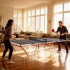 Soozier Full Size Ping Pong Table, Folds into Quarters, Portable Table Tennis Table with Net, Paddles, Balls, MDF, Charcoal Gray - 2 of 4