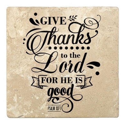 Christmas by Krebs Set of 4 Beige and Black "GIVE Thanks to the Lord FOR HE IS good" Square Coasters 4"