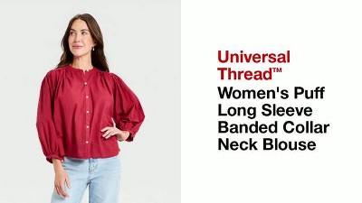 Women's Puff Long Sleeve Banded Collar Neck Blouse - Universal