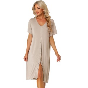 cheibear Women's Nightgown Button Down Short Sleeve Soft Modal Loose Pajama Sleepshirt - 1 of 4