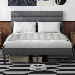 Racxily Upholstered Platform Bed Frame - With Headboard, No Box Spring Needed - 1 of 4