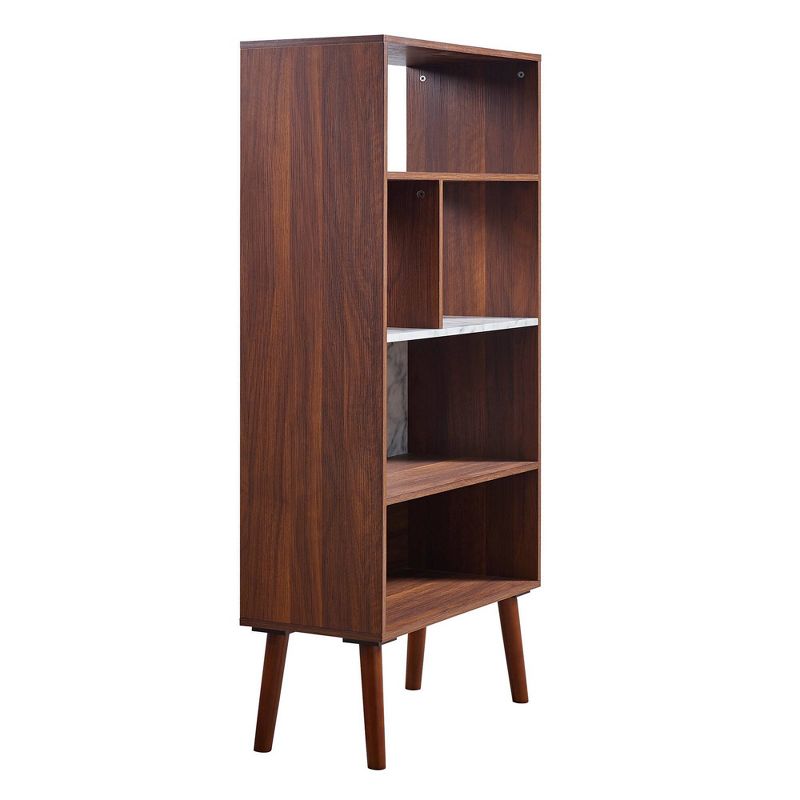 58&#34; Kingston Bookshelf with Faux Marble Top Solid Wood Leg Walnut - Teamson Home, 4 of 9
