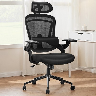 Mesh Breathable Backrest Office Chair, High Back-Adjustable Headrest With Lumbar Support And Flip-Up Armrests , Rocking Chair-Cuddlewood