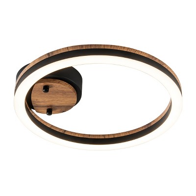 LLHZSY Modern Farmhouse Wood LED Flush Mount Ceiling Light - 11 4/5 in. W X 11 4/5 in. D X 2 2/5in. H - Circle