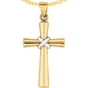 14k Yellow Gold 1.1" Knot-Tied Byzantine Two-Tone Cross Charm Pendant with optional Adjustable Chain Necklace - 1 of 4