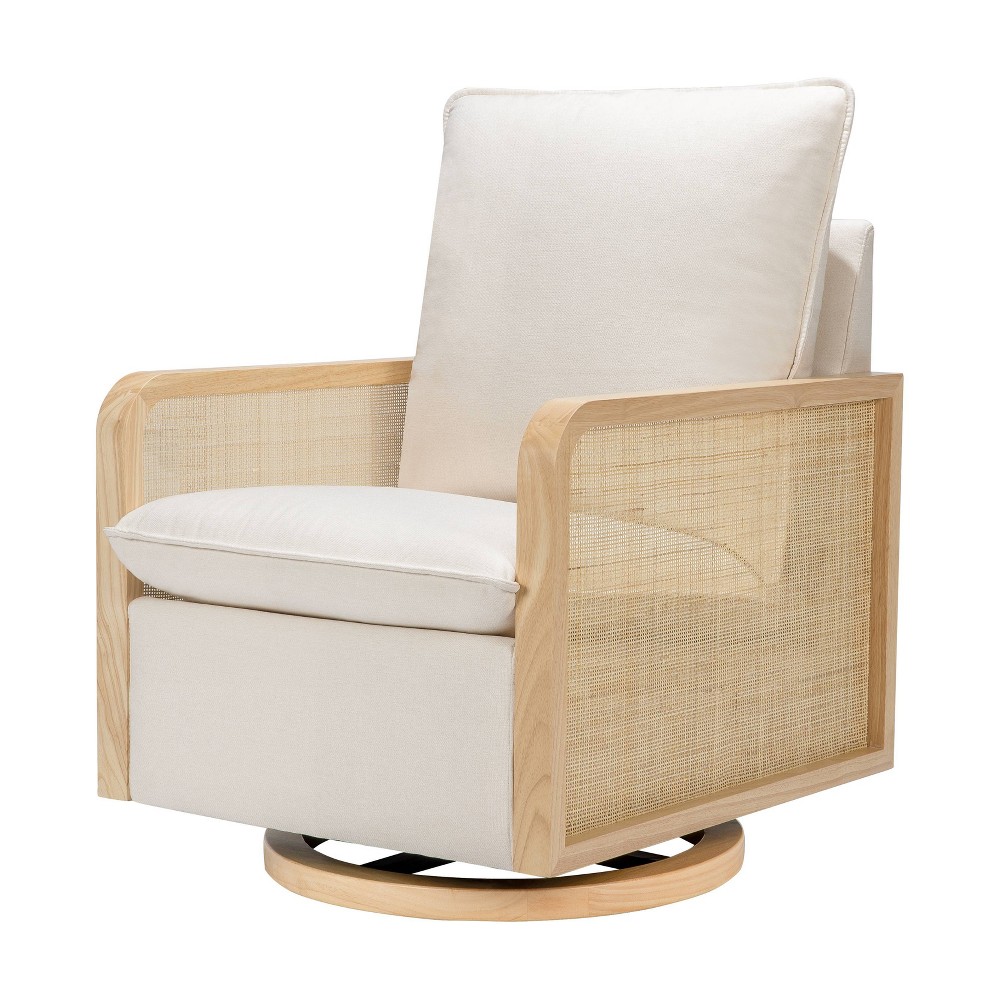 Babyletto Sumba Swivel Glider with Cane - Performance Cream Eco-Weave/Light Wood Base