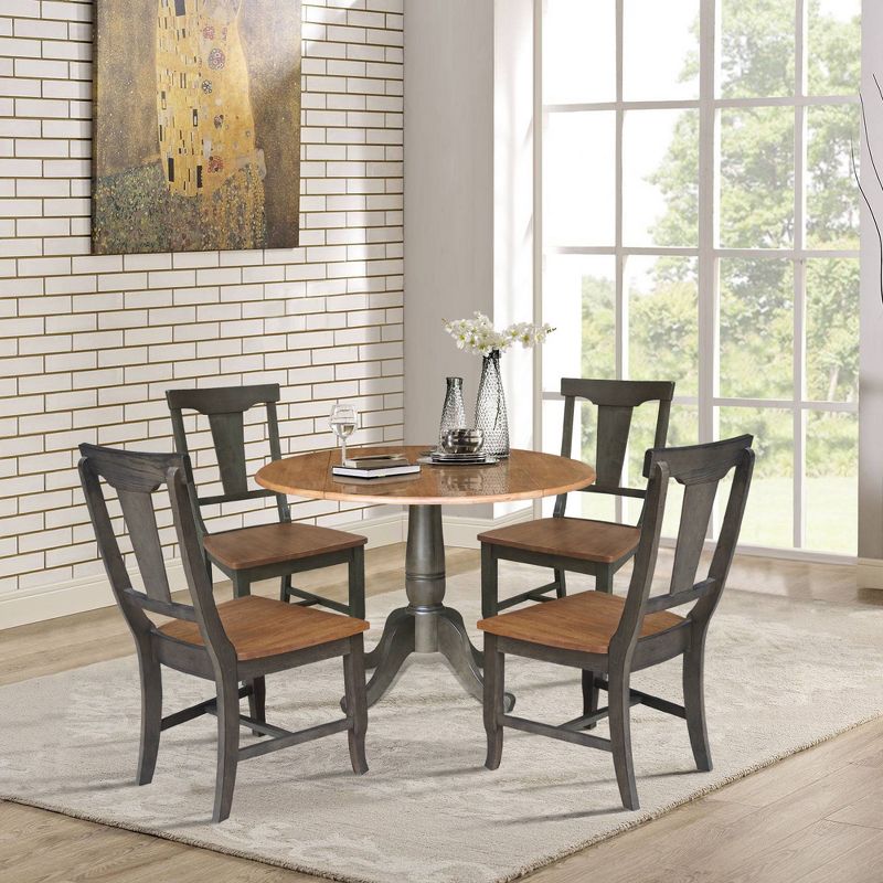 42&#34; Dual Drop Dining Table with 4 Panel Back Chairs Hickory/Washed Coal - International Concepts, 2 of 11